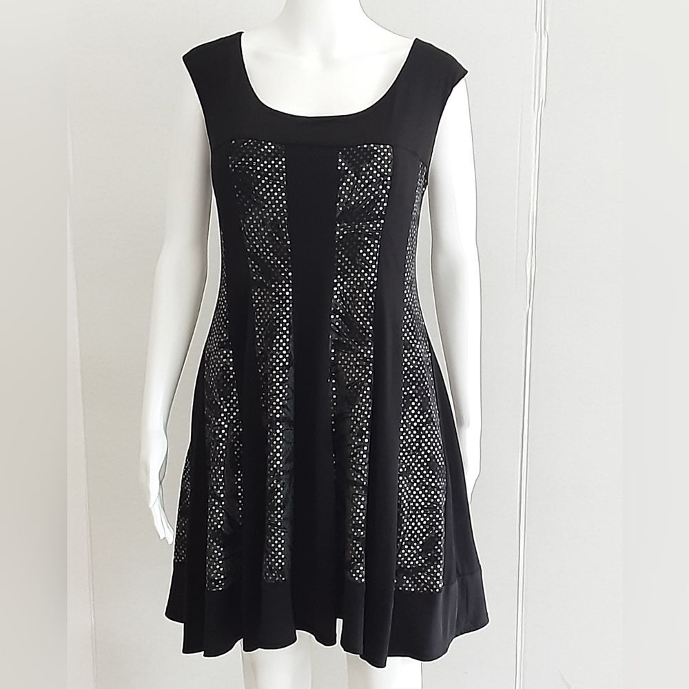 CONNECTED Embellished Silver Polka Dot Cocktail Stretchy Sleeveless Dress Sz 12P